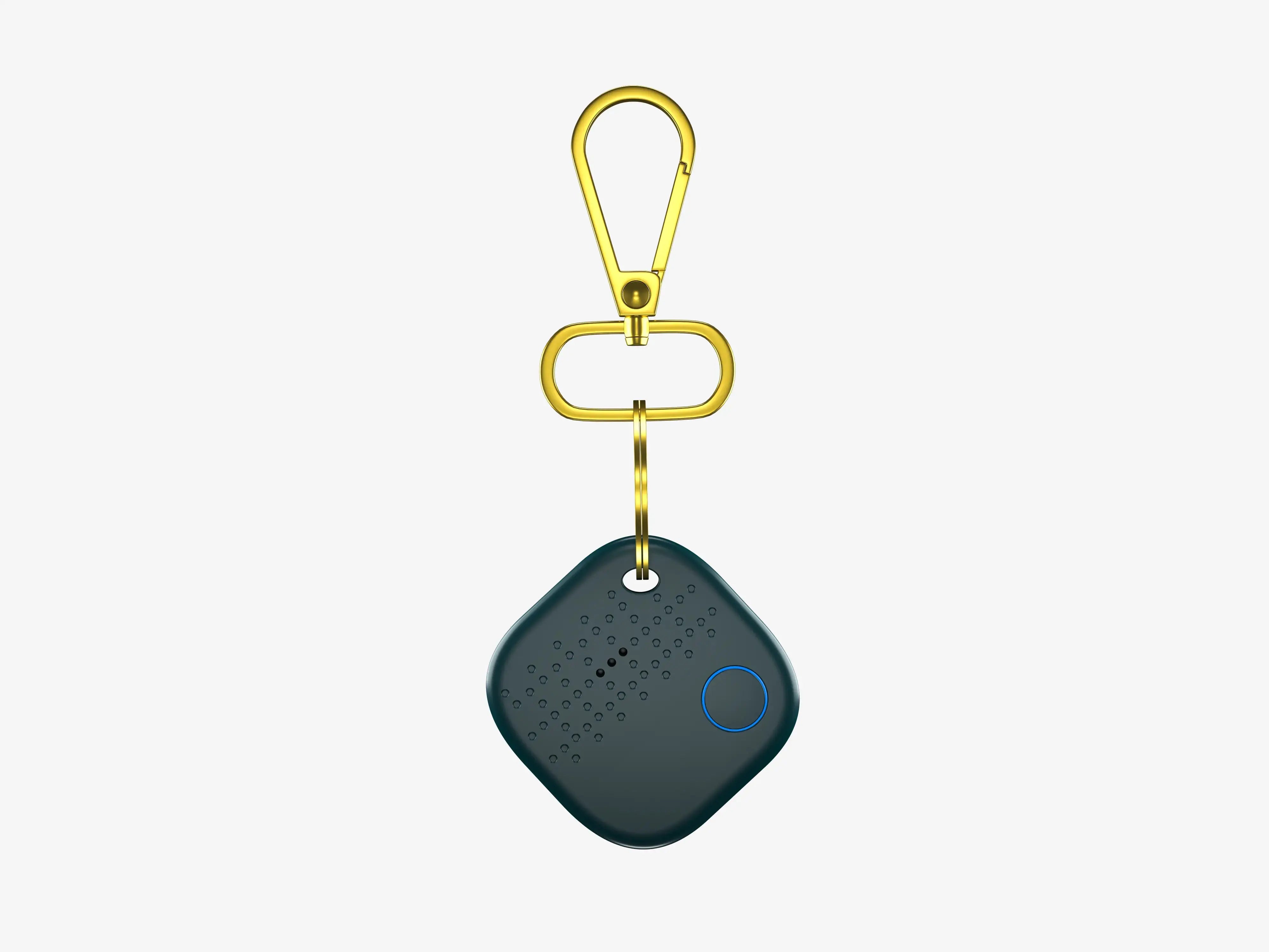 Smartphone Displaying Arista Tracker App Connected to Navy Blue Smart Keychain for Key Finding