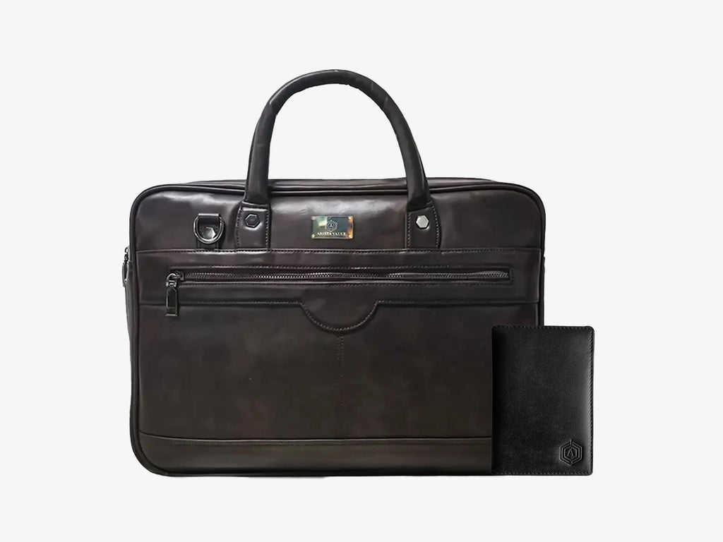 ZenMatte Laptop Bag (Brown) + Black Passport Holder Arista Vault