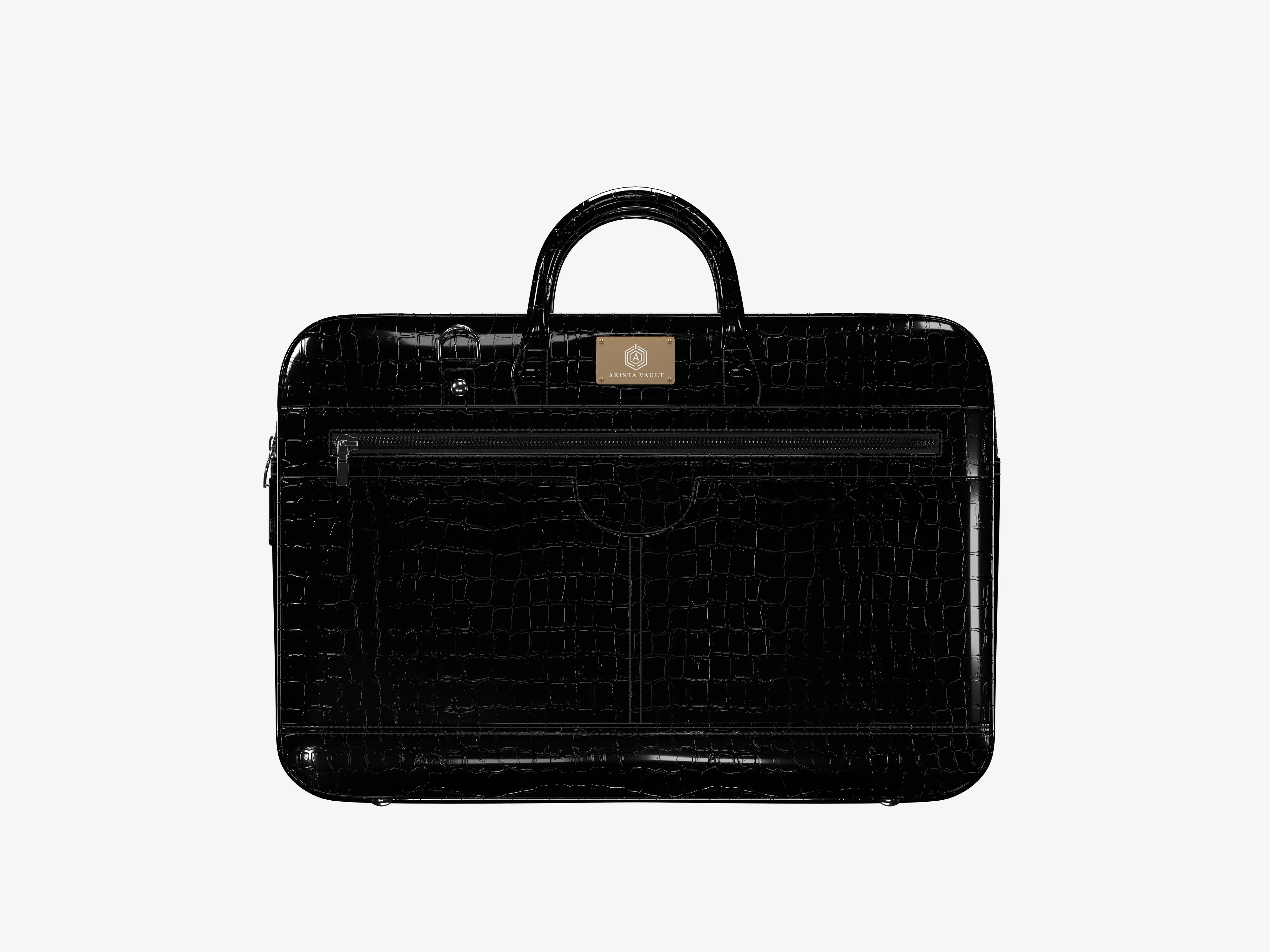Croc textured fingerlock Bag (Black) + Passport Holder (Brown) Arista Vault