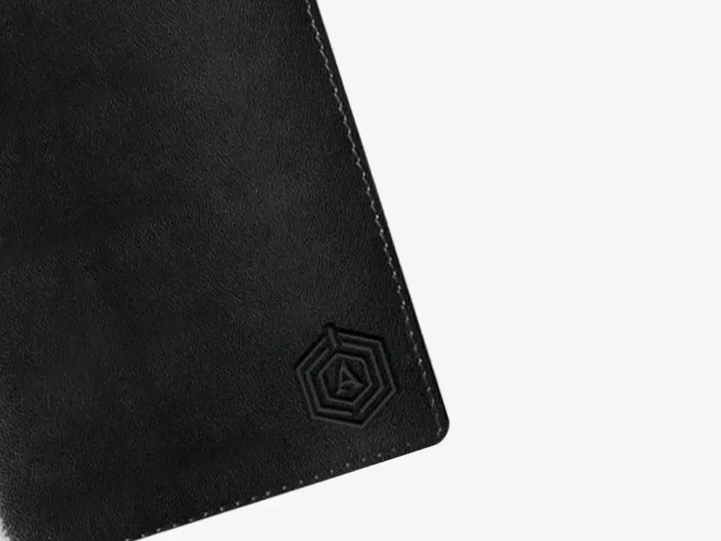 Side View of Black Smart Passport Holder Showing Slim Profile and Premium Leather Construction
