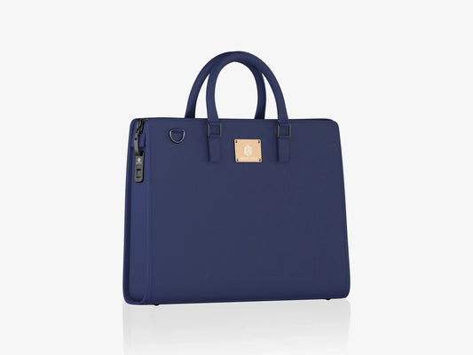 Blue Smart Backpack with Biometric Fingerprint Security and Multi-Device Storage Organization
