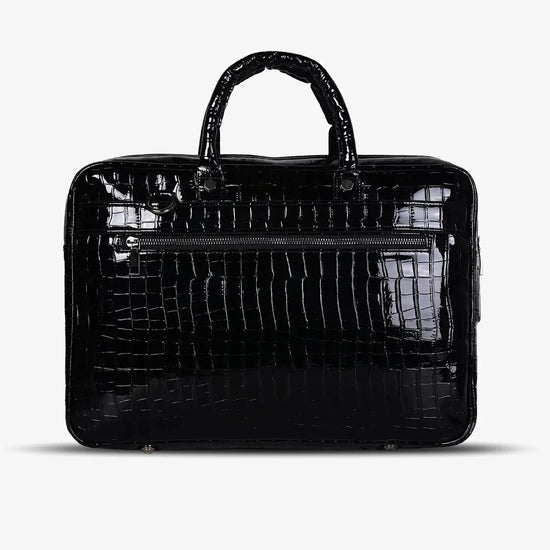 Business Professional Using Black Croc Textured Fingerlock Bag During Business Meeting