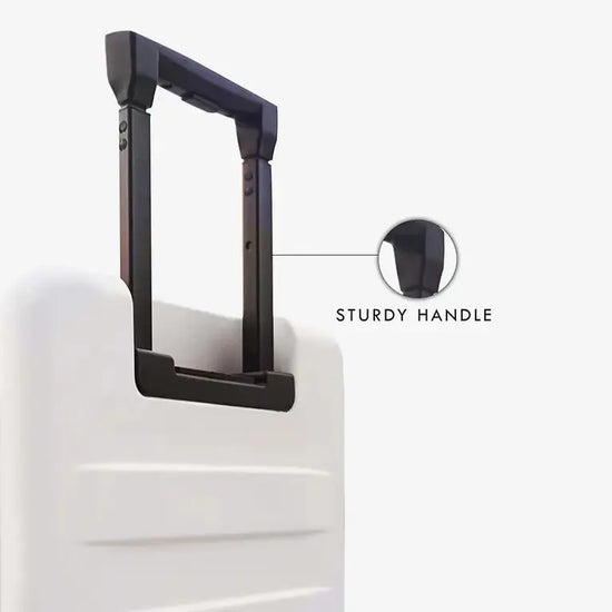Side View of White Smart Luggage with Auto-Follow Sensors and Built-in Power Bank