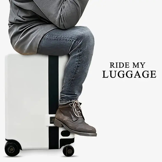 Traveler Using White Follow Me Smart Luggage in Airport with Auto-Following Technology
