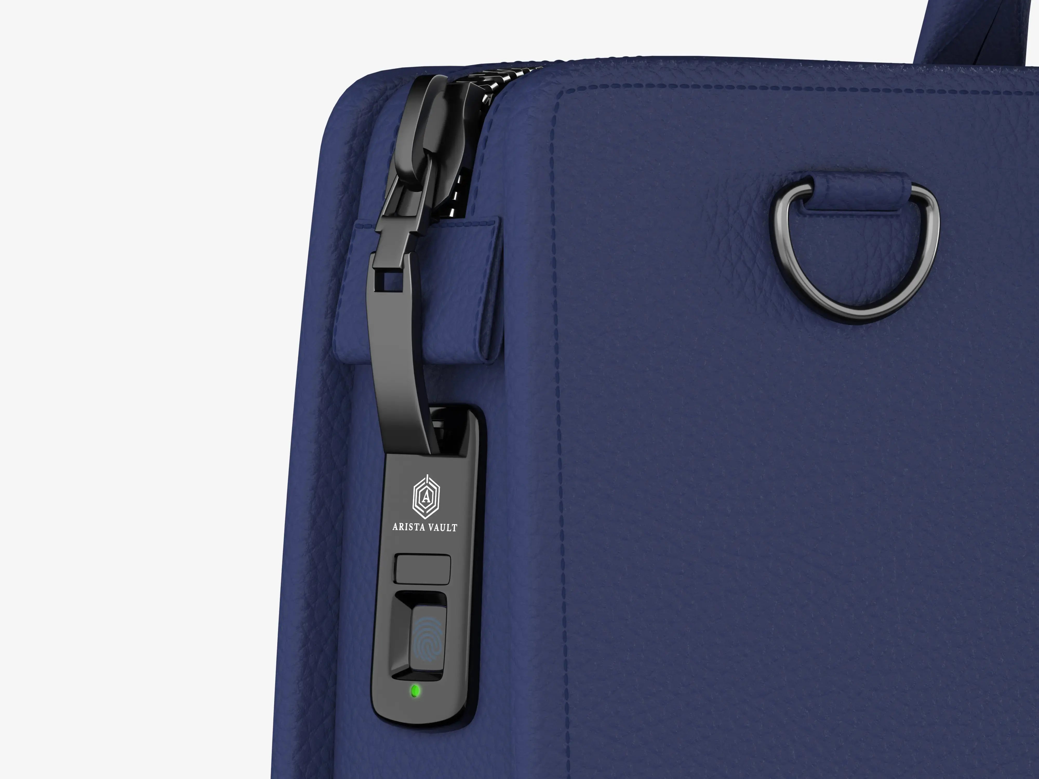 Side Profile of Blue Techbag Fingerlock Showing Contemporary Design and Anti-Theft Features