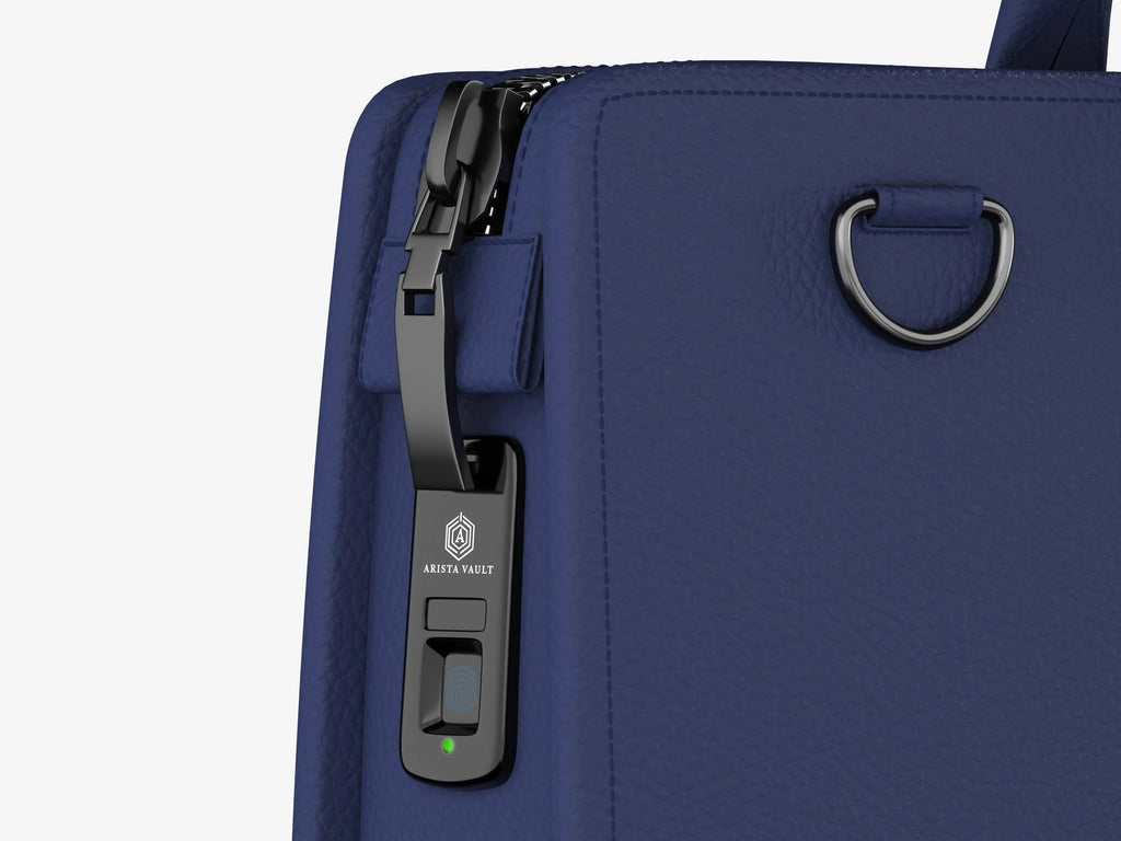 Side Profile of Blue Techbag Fingerlock Showing Contemporary Design and Anti-Theft Features