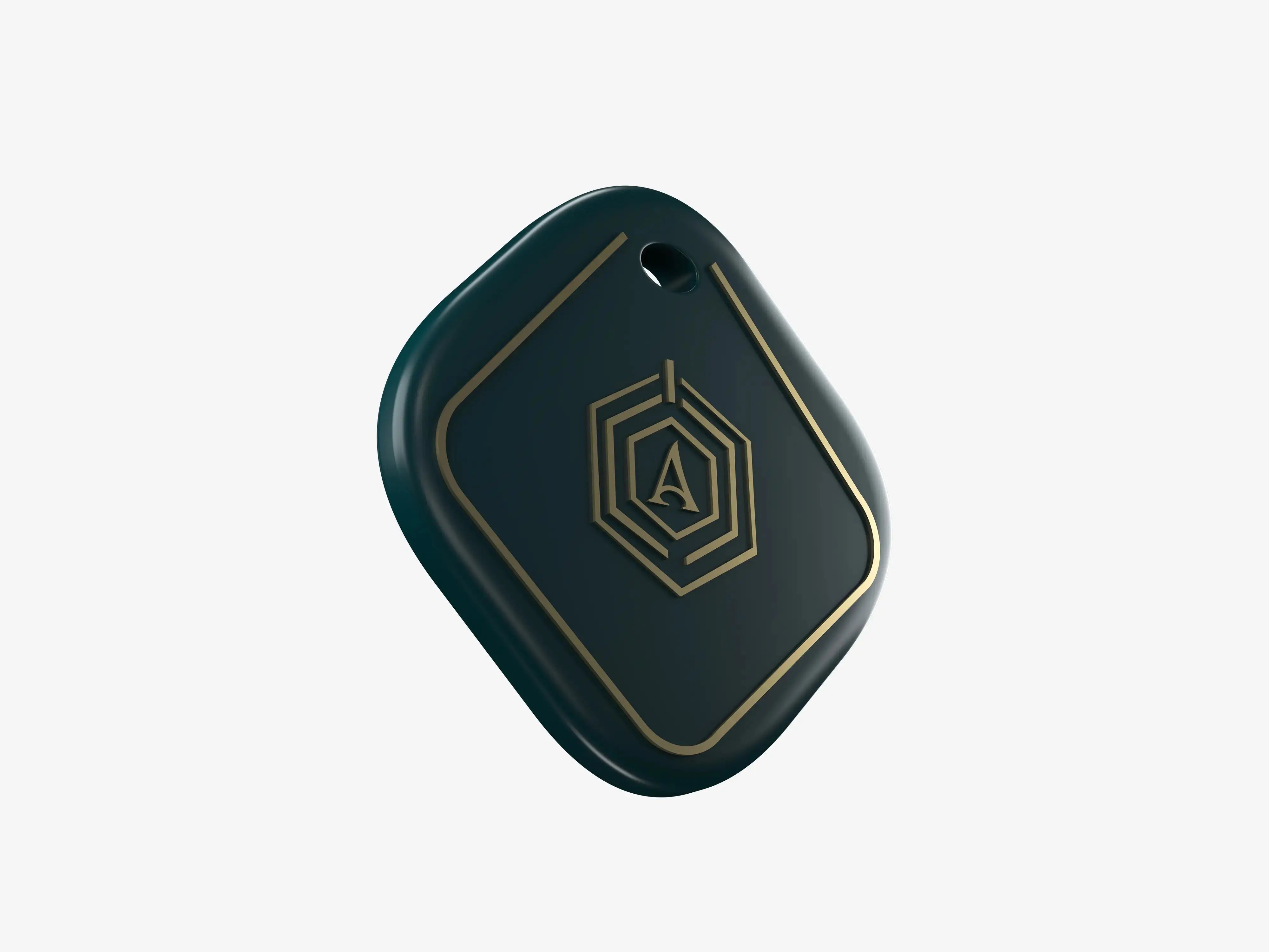 Side Profile of Navy Blue Smart Keychain Showing Sleek Design and Key Ring Attachment