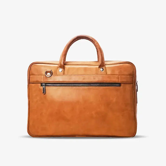 Inside View of Tan ZenMatte Laptop Bag Showing Multiple Compartments and Laptop Sleeve