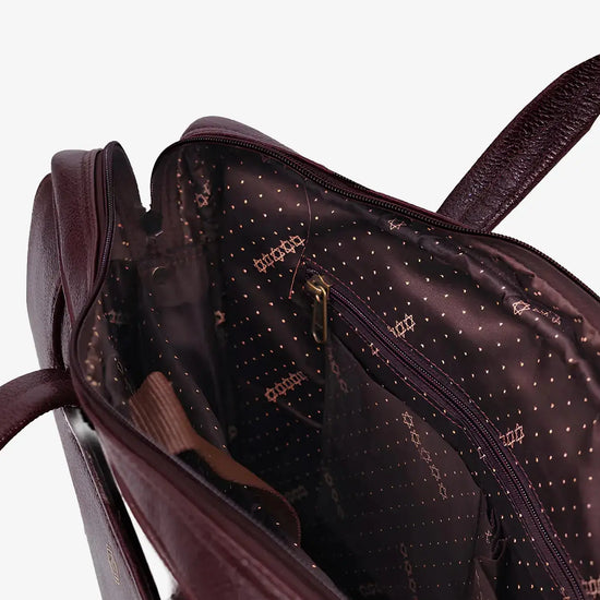 Interior View of Brown Fingerlock Leather Bag with Laptop Compartment and Document Stora