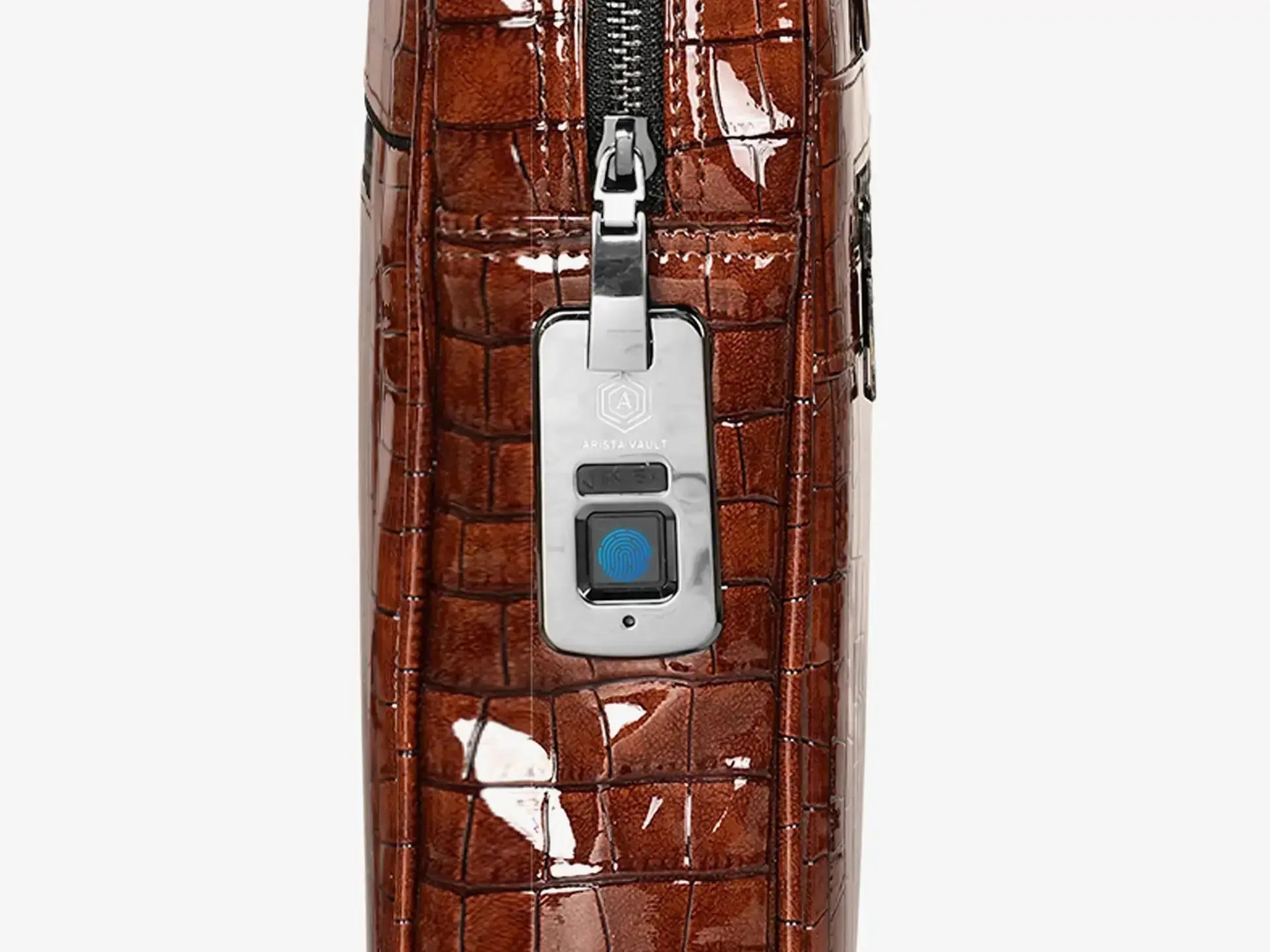 Side View of  Brown Croc Embossed Laptop Bag with Business-Ready Design