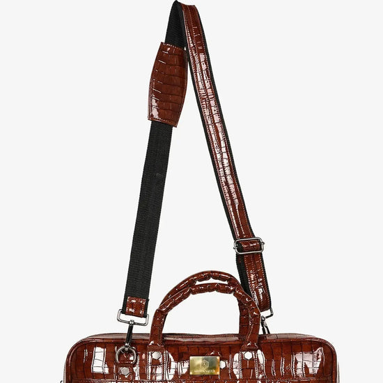 Close-up of  Brown Croc Embossing Showing Luxury Craftsmanship and Texture