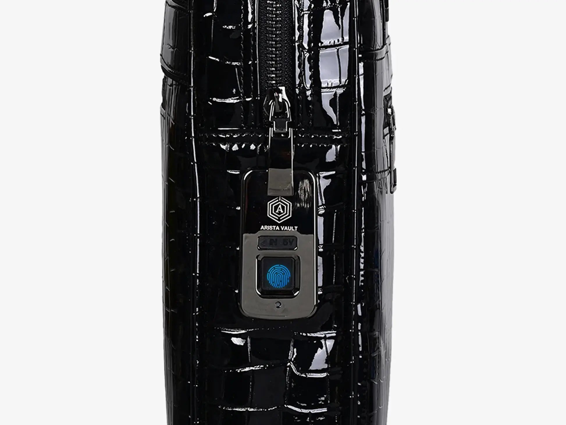Side View of Black Croc Textured Fingerprint Secured Laptop Bag with Multiple Compartments