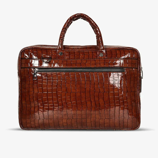 Close-up of  Brown Croc Embossing Showing Luxury Craftsmanship and Texture