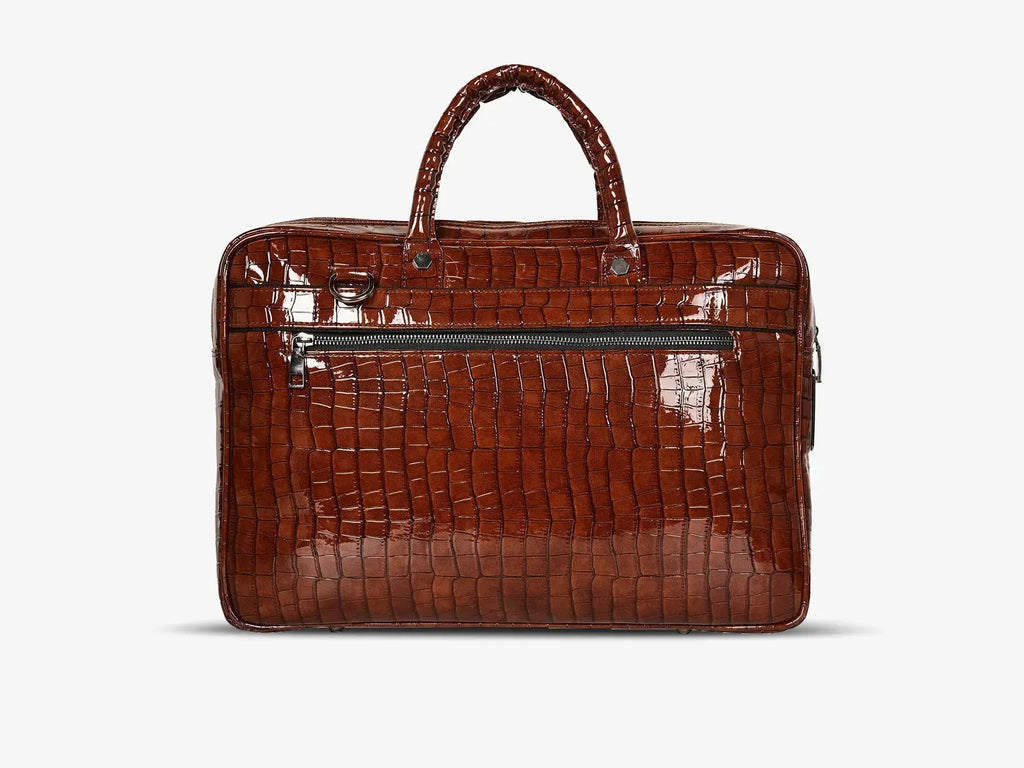 Close-up of  Brown Croc Embossing Showing Luxury Craftsmanship and Texture