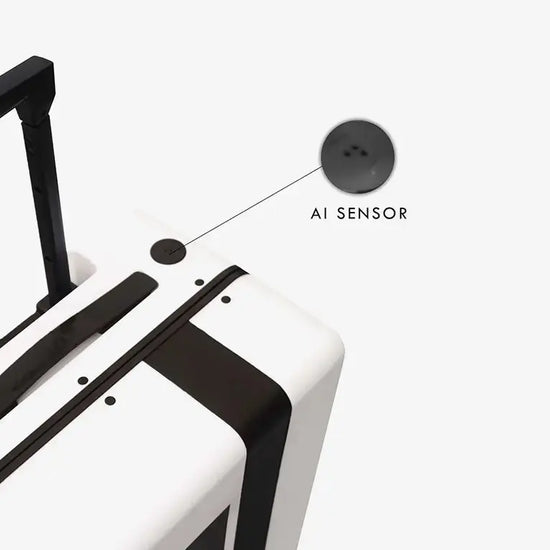 Close-up of White Follow Me Luggage Ride-On Mode with 12 km/h Top Speed