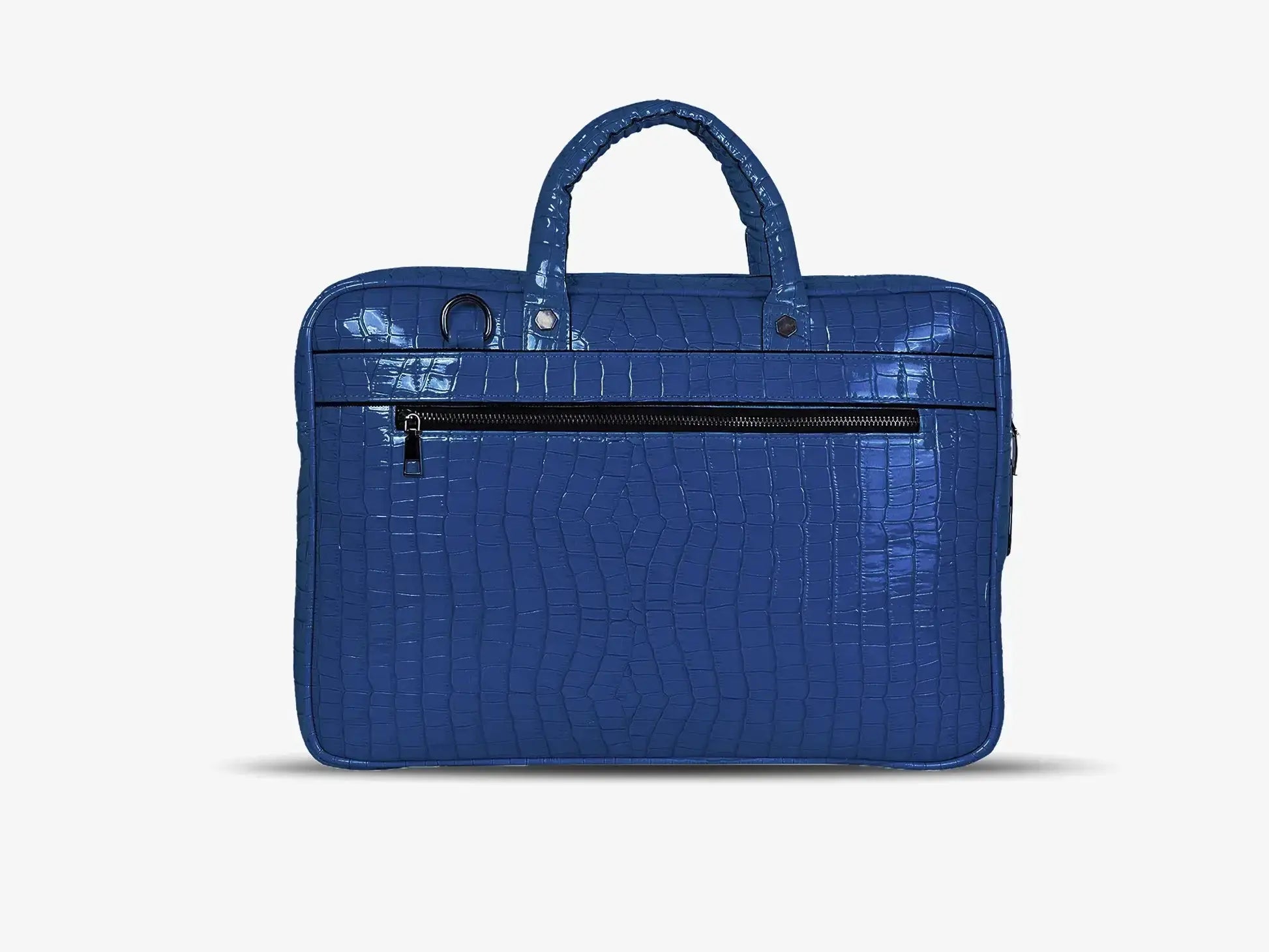 Close-up of Fingerprint Scanner on Royal Blue Croc Textured Luxury Laptop Ba