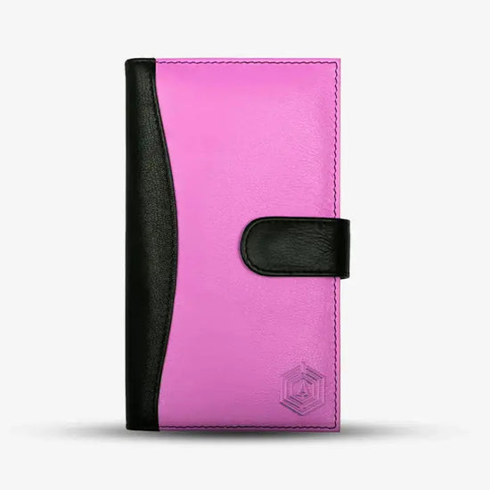 Smartphone Displaying Arista Tracker App Connected to Pink She Bot Finder Smart Wallet