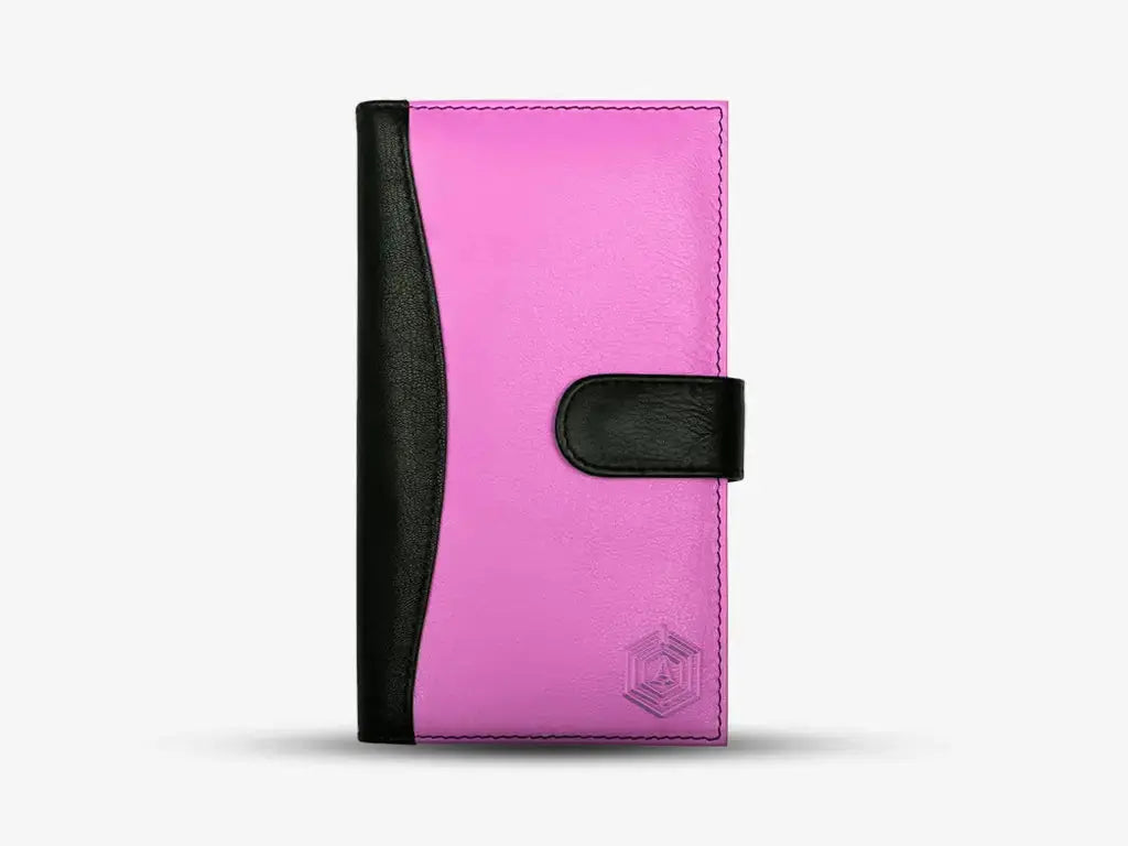Smartphone Displaying Arista Tracker App Connected to Pink She Bot Finder Smart Wallet