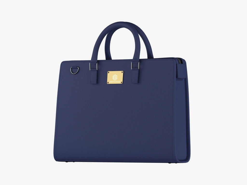 Inside View of Blue Techbag Fingerlock with Laptop Sleeve, Tablet Pocket and Accessory Organization