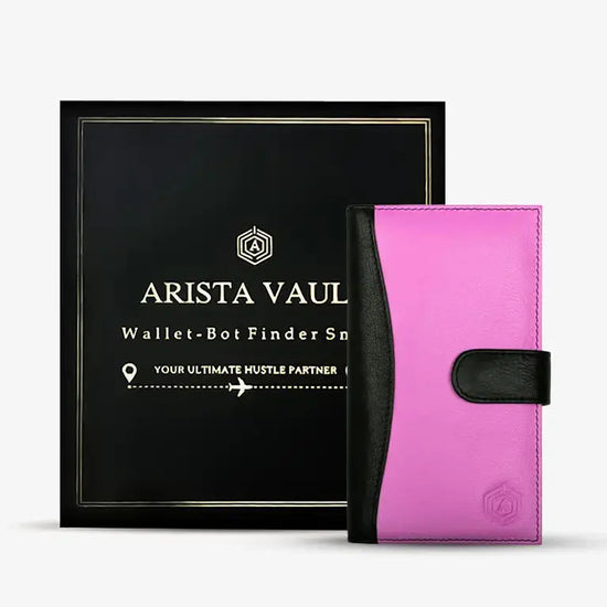 Woman Using Pink She Bot Finder Smart Wallet with Location Tracking in Daily Life Scenario