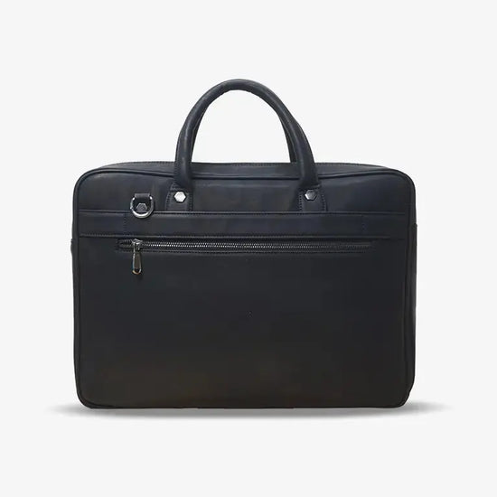 Side View of Black ZenMatte Laptop Bag Showing Slim Profile and Shoulder Strap