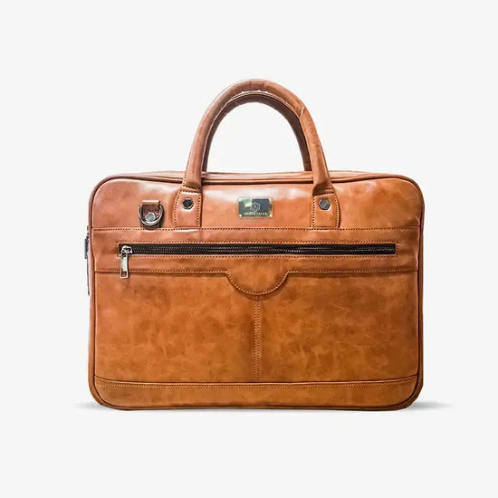 Tan Premium Vegan Leather Laptop Bag with Biometric Fingerprint Security System