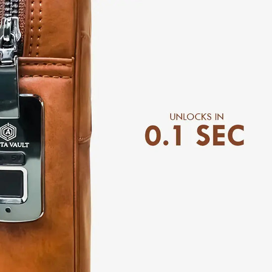 Side Profile of Tan ZenMatte Laptop Bag with Shoulder Strap and Security Features