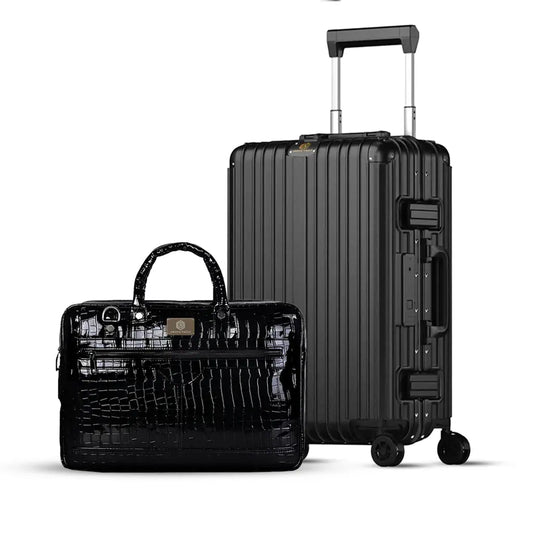 Smart Aviator Luggage + Croc Textured Fingerlock Bag (Black) Arista Vault