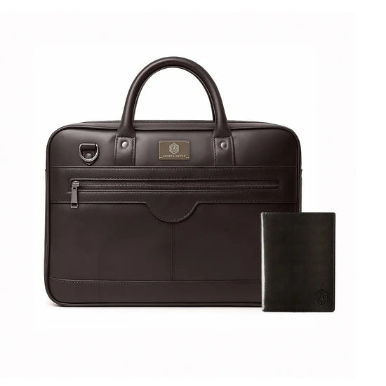 ZenMatte Laptop Bag (Brown) + Smart Passport Holder (Black) Arista Vault