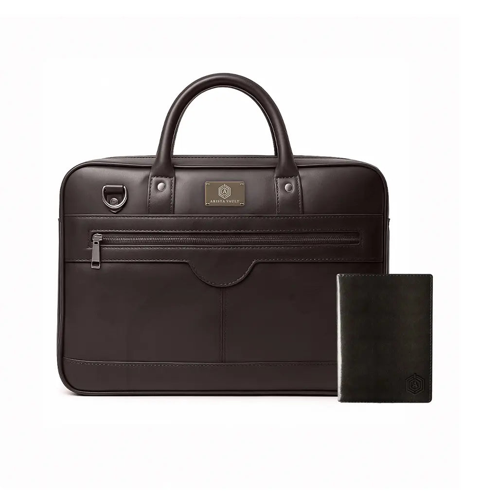 ZenMatte Laptop Bag (Brown) + Smart Passport Holder (Black) Arista Vault