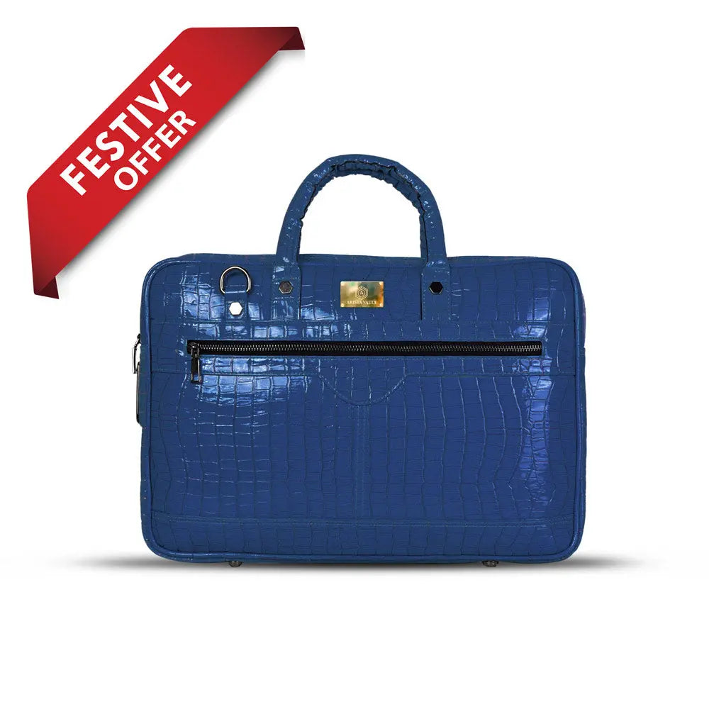 Croc-Textured Fingerlock Smart Laptop Bag (Royal Blue) Arista Vault