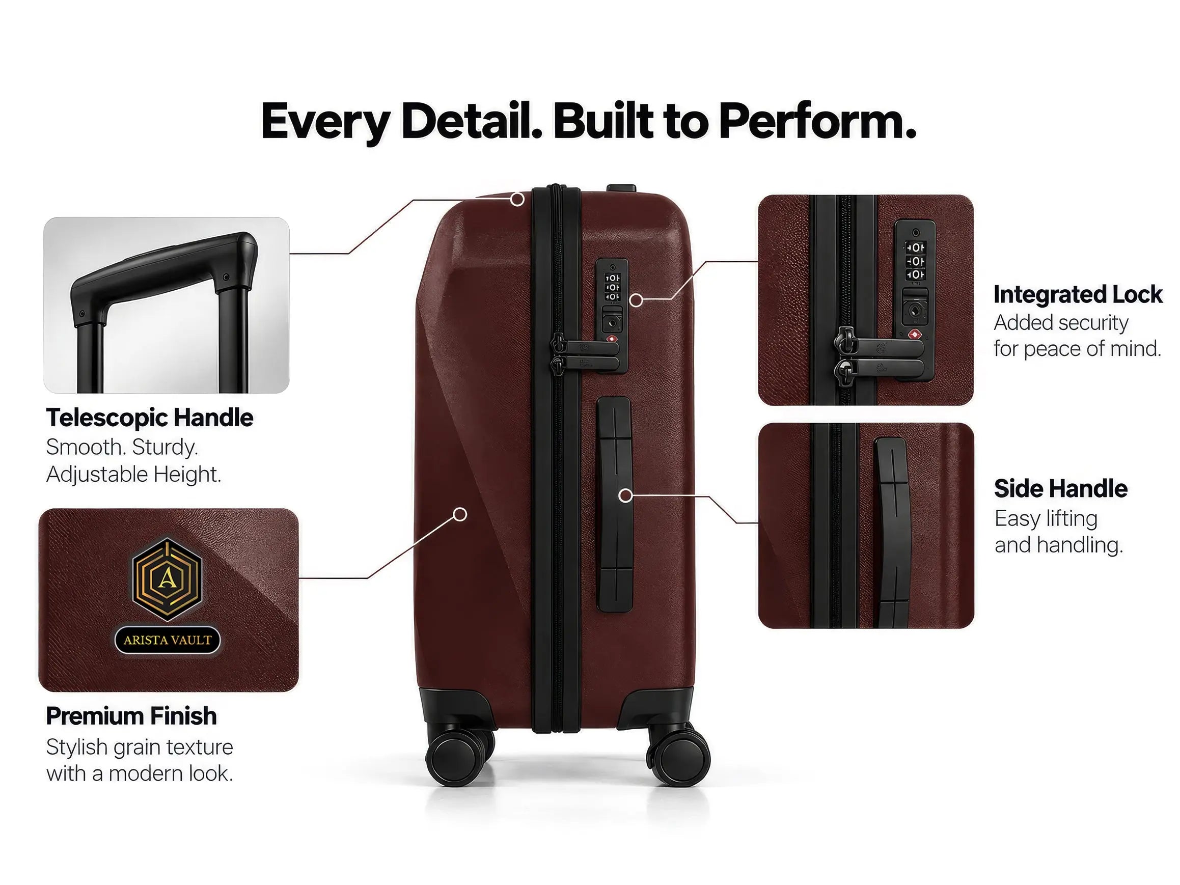 Arista Spot - Luggage Maroon + Free Smart Keychain