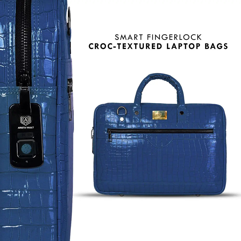 Croc-Textured Fingerlock Smart Laptop Bag (Royal Blue) Arista Vault