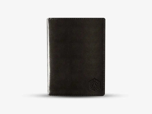 Smartphone Displaying Arista Tracker App Connected to Brown Smart Passport Holder for Location