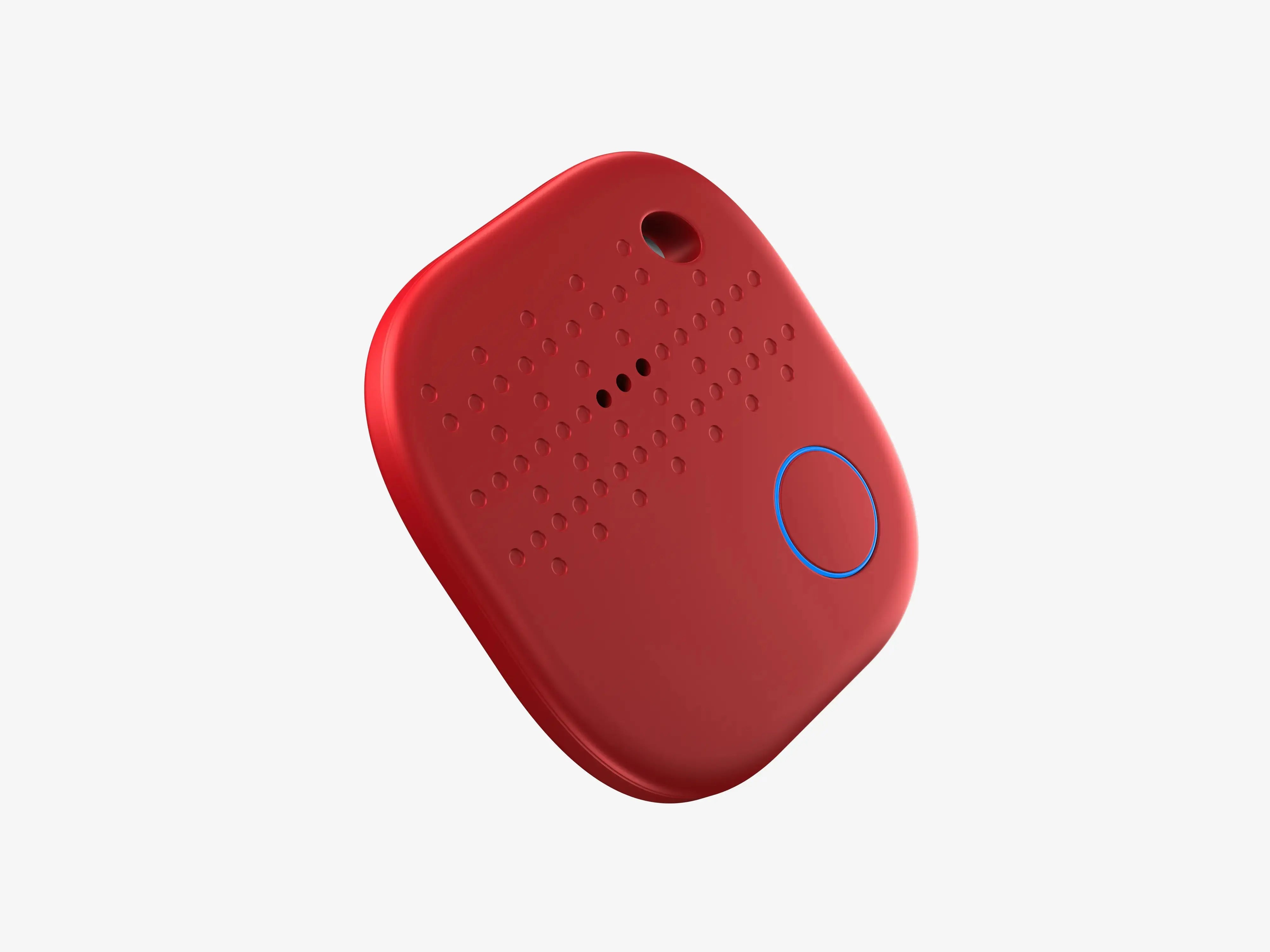 Smartphone Displaying Arista Tracker App Connected to Red Smart Keychain for Key Finding