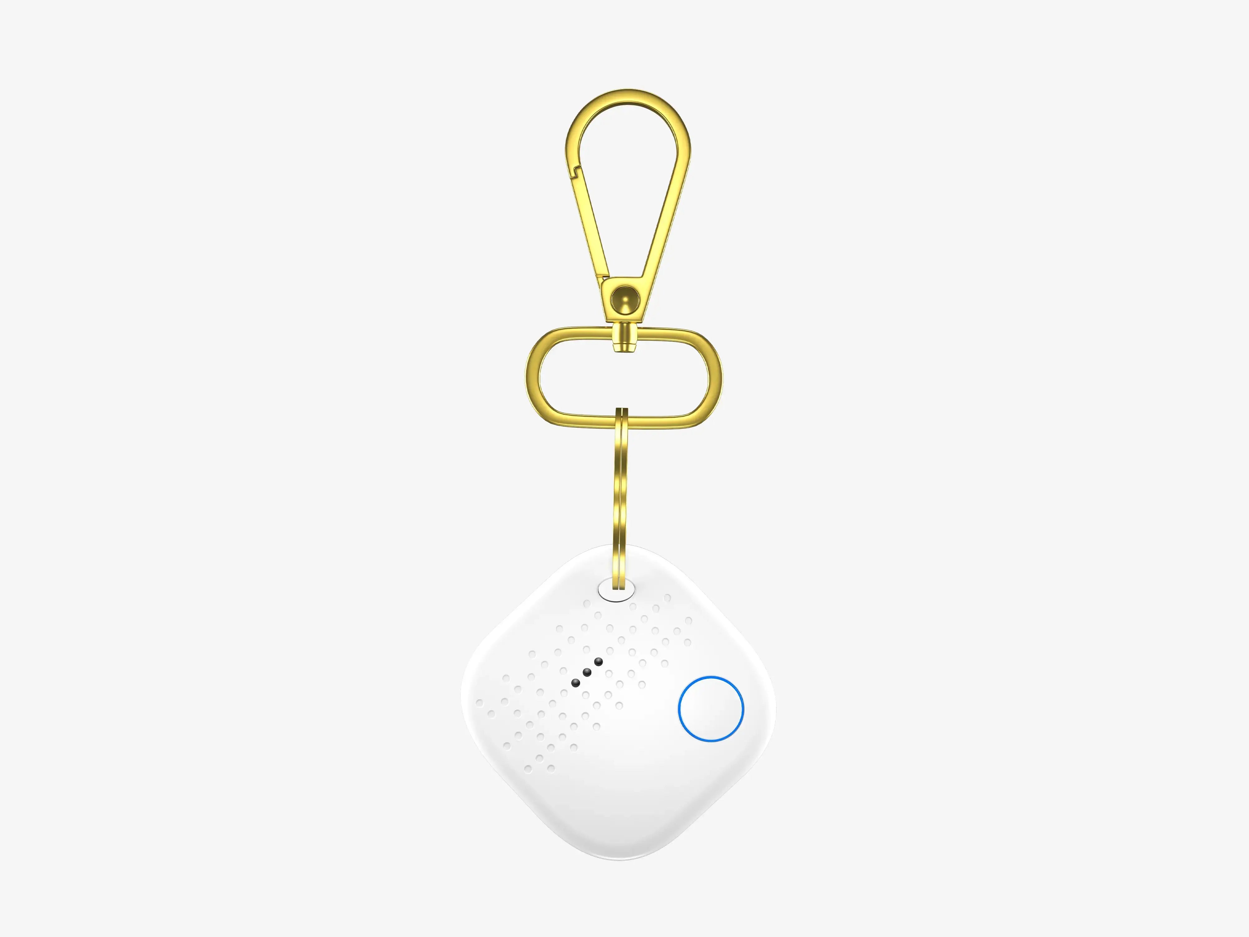 Smartphone Displaying Arista Tracker App Connected to White Smart Keychain for Key Finding