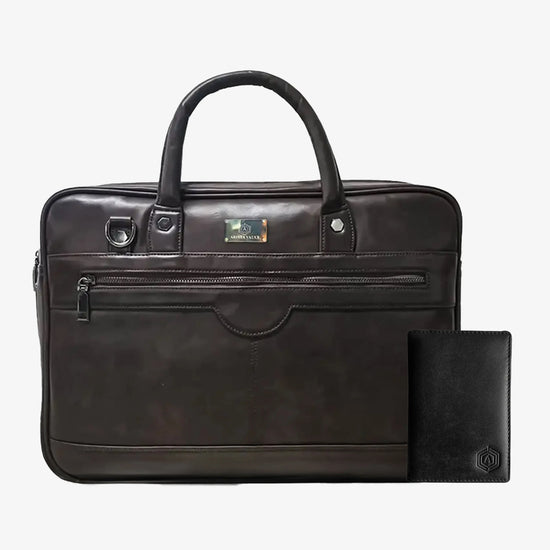 ZenMatte Laptop Bag (Brown) + Black Passport Holder Arista Vault