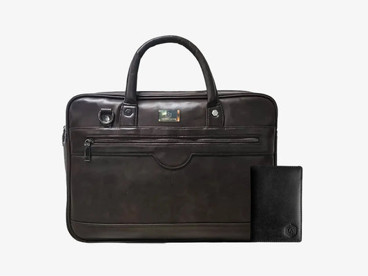 ZenMatte Laptop Bag (Brown) + Black Passport Holder Arista Vault
