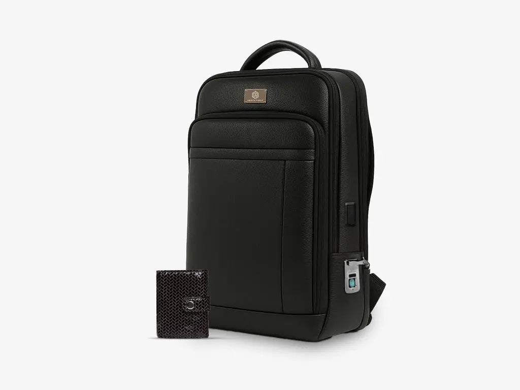 Smart Card Bot + Fingerlock Leather Backpack Arista Vault