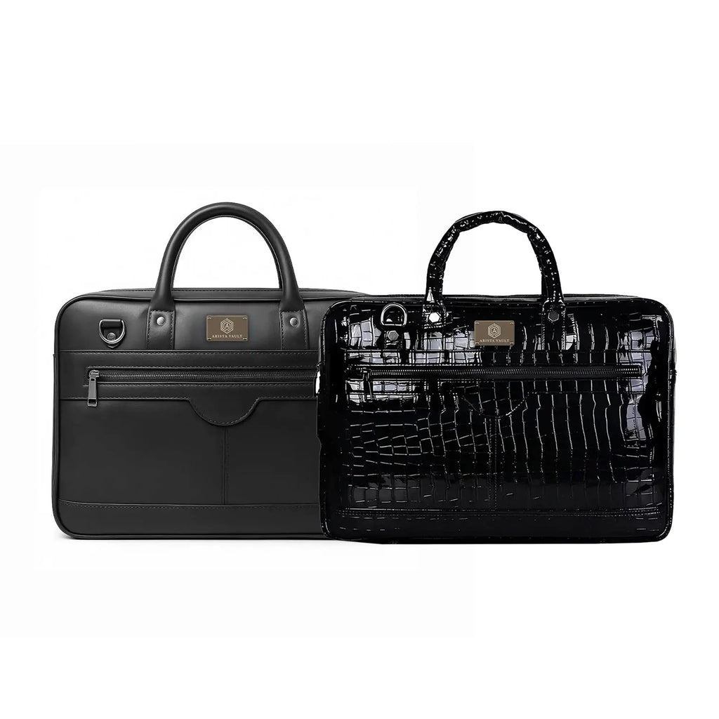 Croc-Textured Leather Bag(Black) and ZenMatte Laptop Bag(Black) Arista Vault