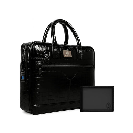 Croc textured vegan black + Wallet Bot Classic Black Arista Vault