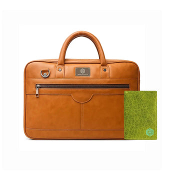 ZenMatte Laptop Bag(Tan) and Smart Passport Holder (Green) Arista Vault