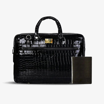 Croc Textured Fingerlock Bag + Smart Passport Holder (Brown) Arista Vault