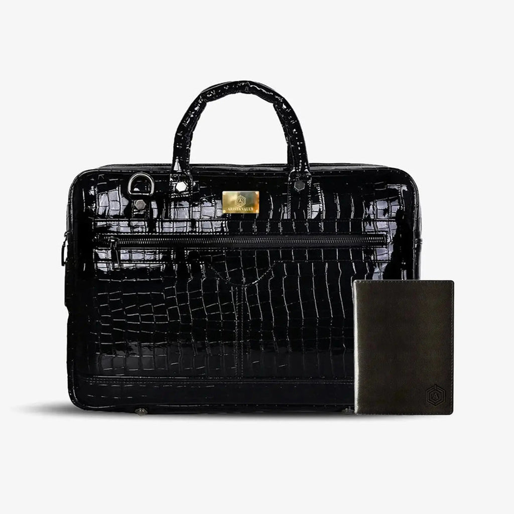 Croc Textured Fingerlock Bag + Smart Passport Holder (Brown) Arista Vault