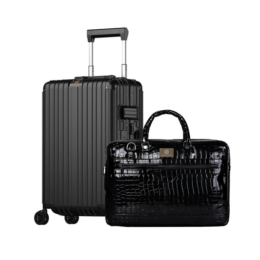 Smart Aviator Luggage + Croc Textured Fingerlock Bag(Black) Arista Vault