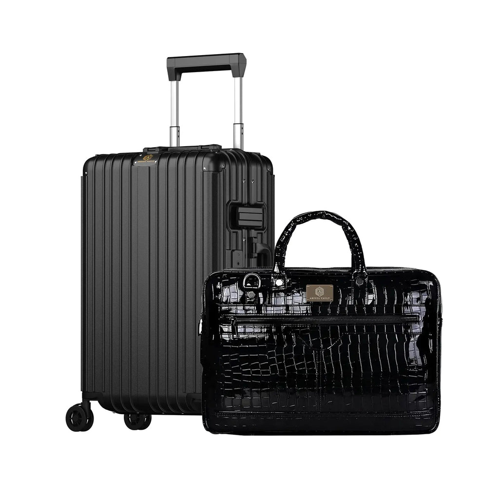 Smart Aviator Luggage + Croc Textured Fingerlock Bag(Black) Arista Vault