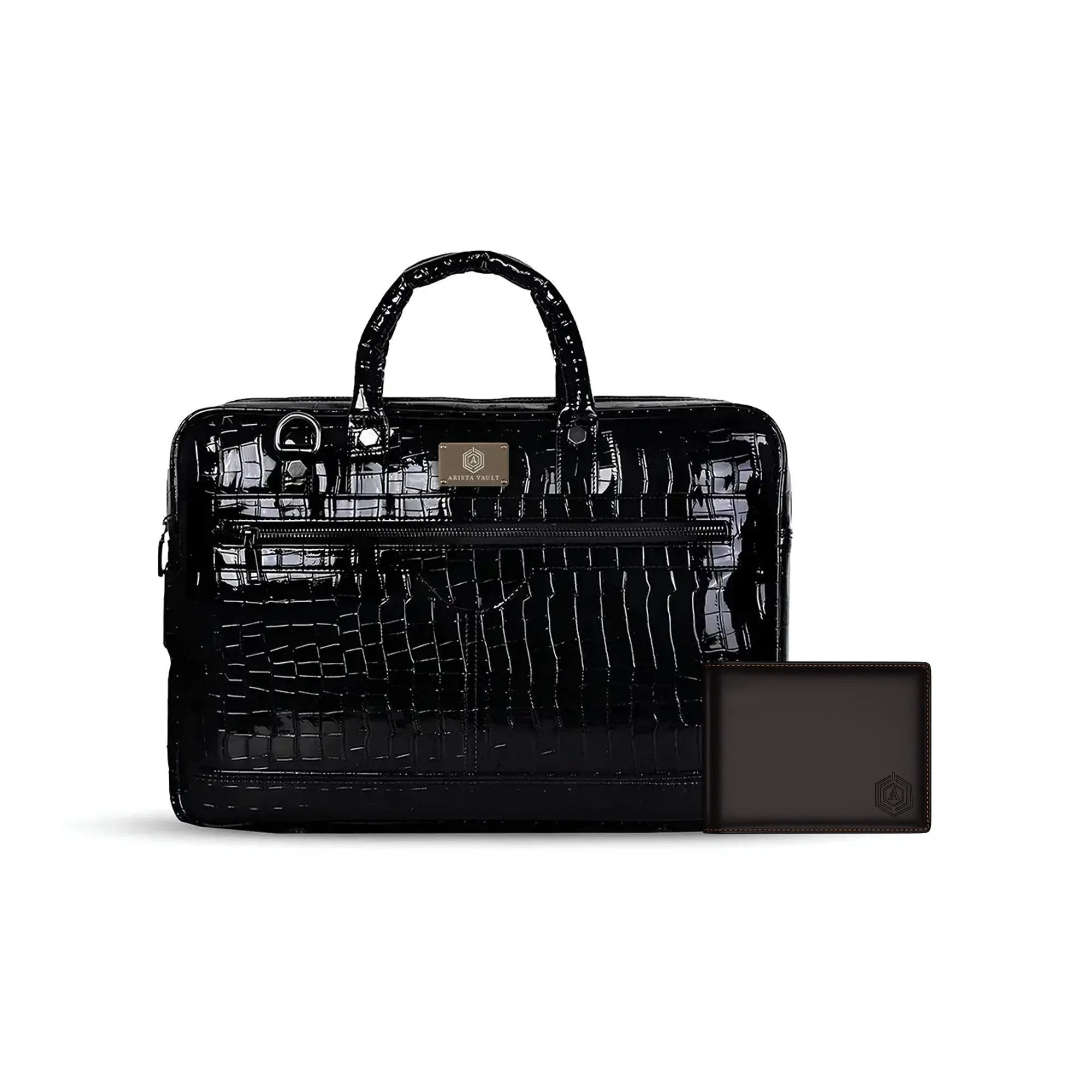Croc Textured Fingerlock Bag(Black) and Wallet Bot finder Arista Vault