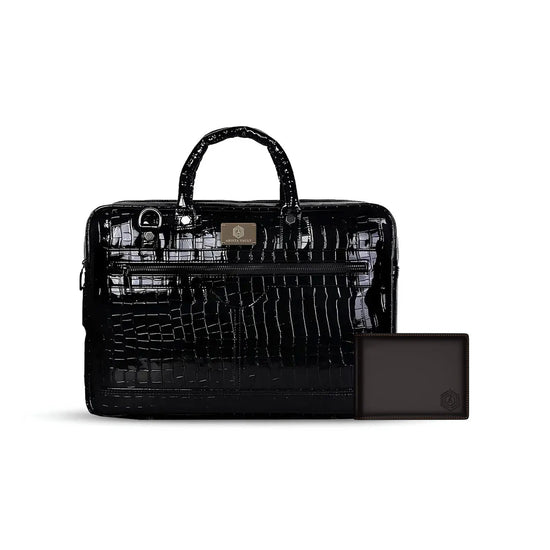 Croc Textured Fingerlock Bag(Black) and Wallet Bot finder Arista Vault