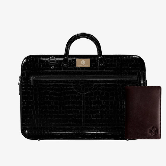Croc textured fingerlock Bag (Black) +  Passport Holder (Brown) Arista Vault