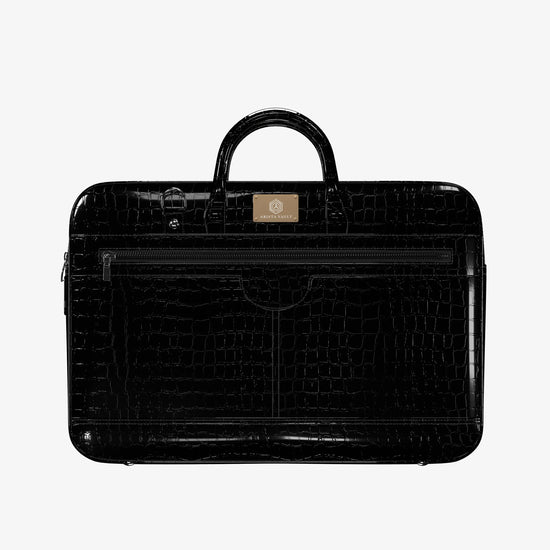 Croc textured fingerlock Bag (Black) +  Passport Holder (Brown) Arista Vault